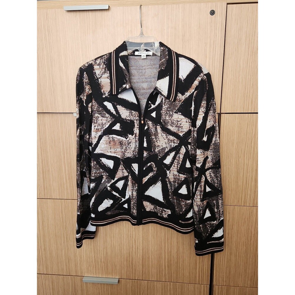 St. John Brown & Black Patterned Bomber Jacket Size 14